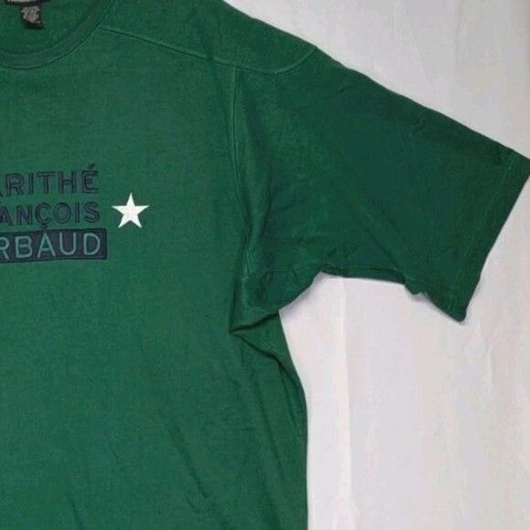 Vintage Marithe Francois Girbaud T Shirt Size L Green Embroidered Spellout Stars - Picture 6 of 15